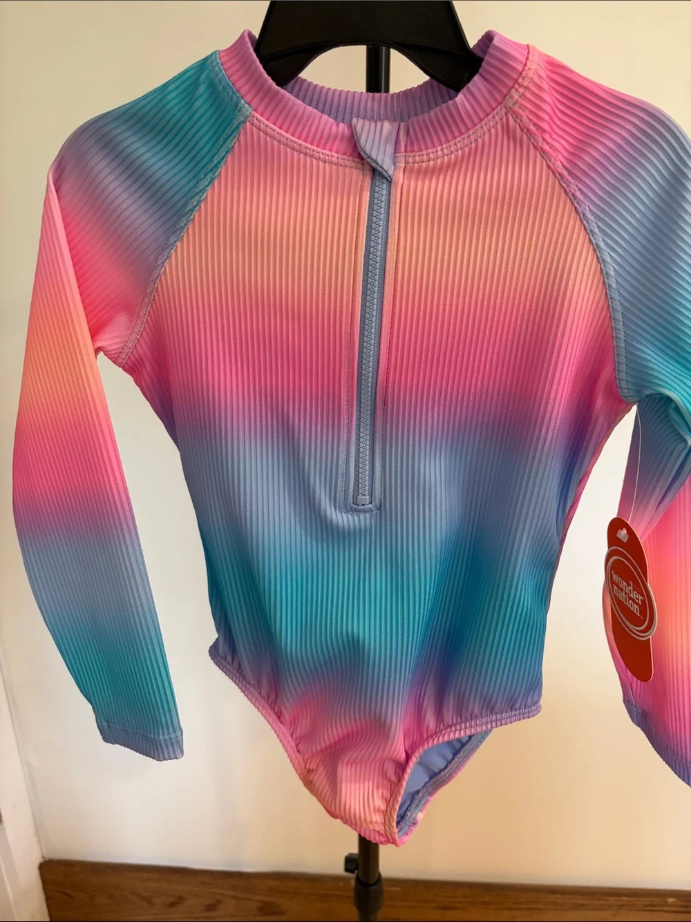 Lot of 2 Girls Long-Sleeve Rash Guard Swimsuits-NWT Size 4T-Floral and Tie Dye